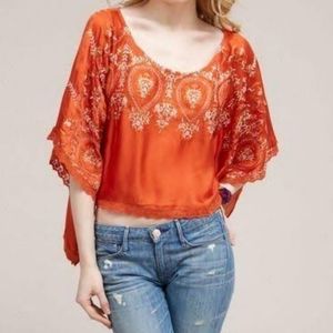 Free People Orange Follow The Sun Batwing Blouse